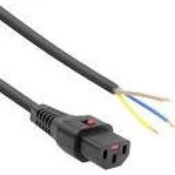 Cabo de alimentação ACT C13 IEC Lock extremidade aberta preto 3 m PC979 230V 10A
