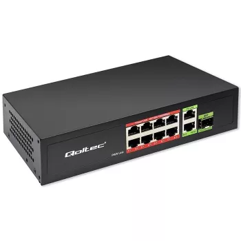 Switch Ethernet QOLTEC 52297 PoE RJ45 com uplink PoE e porta SFP