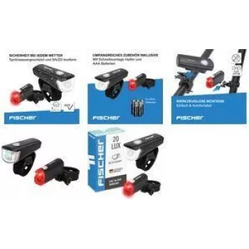 Conjunto de luzes LED para bicicleta FISCHER a pilhas preto 50760