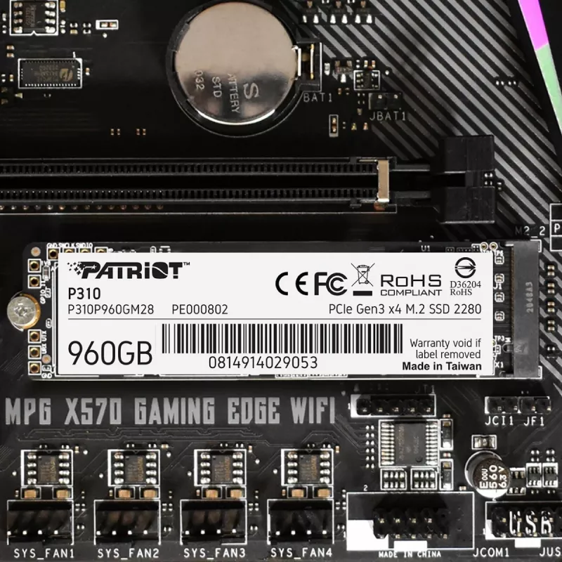 Patriot P310 960 GB M.2 2280 NVMe unidade SSD, PCIe 3.0 x4