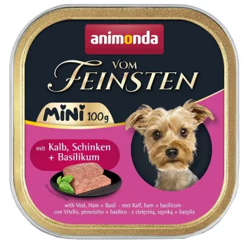 Alimento húmido para cães animonda Vom Feinsten presunto vitela manjericão 100 g — sem cereais, raças pequenas adultas