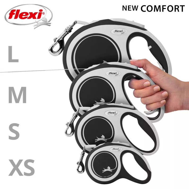 Trella retrátil Flexi New COMFORT 8 m preta, cinzenta para cão