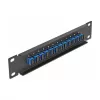 Patch panel de fibra ótica DeLOCK 10 polegadas 12 portas SC simplex azul 1U preto