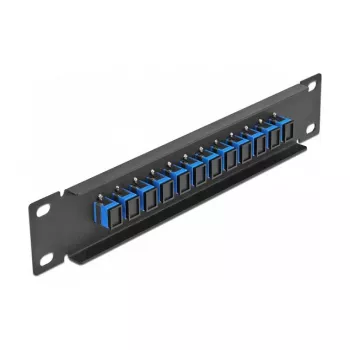 Patch panel de fibra ótica DeLOCK 10 polegadas 12 portas SC simplex azul 1U preto