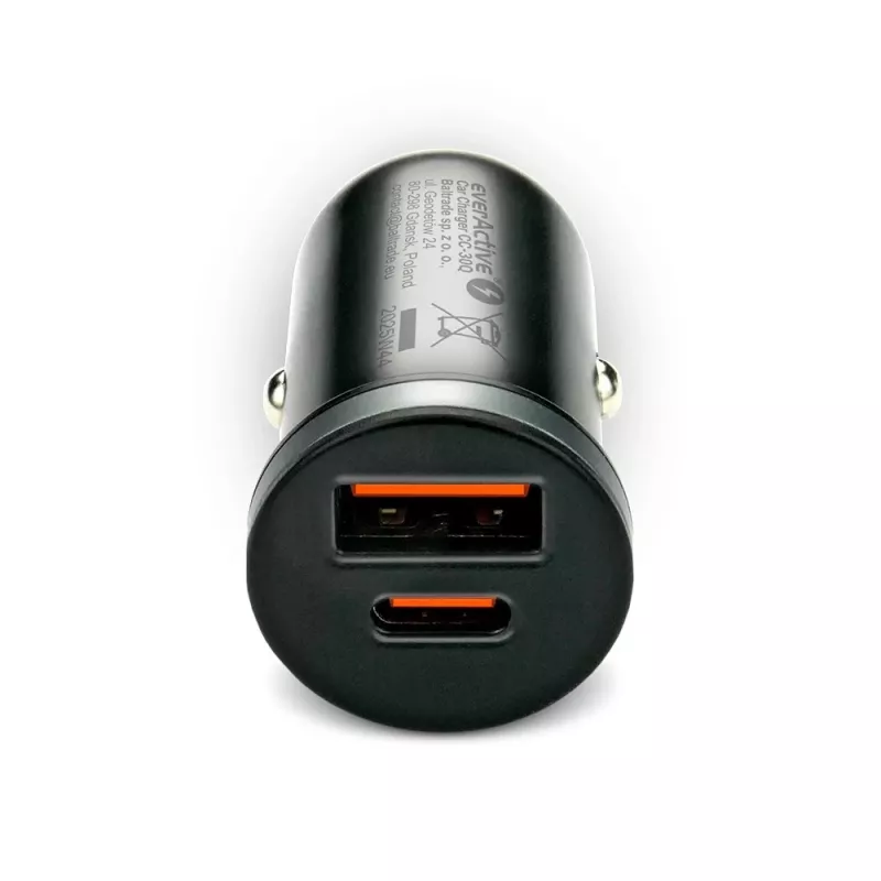 Carregador de automóvel everActive CC-30Q QC3.0 35W – 1x USB-A, 1x USB-C, carregamento rápido