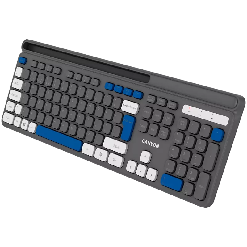 Teclado sem fios CANYON HKB-W03 cinzento – design compacto, alimentado por pilhas AAA, modelo CNS-HKBW03DG