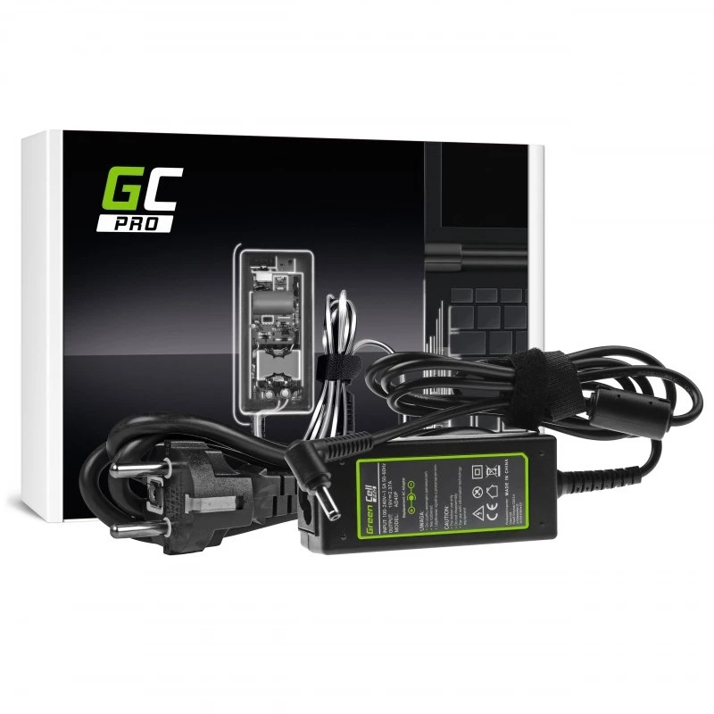 Fonte de alimentação Green Cell AD40P 45W para portáteis, 19V 2.37A, AC-DC, entrada 100–240V, preto