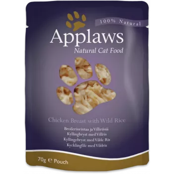 Alimento húmido para gatos Applaws Peito de Frango com Arroz Selvagem em Caldo 70 g saqueta, gatos adultos, 16% proteína, 80% humidade