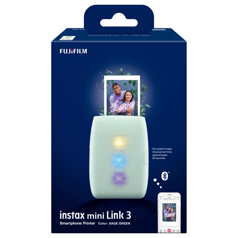 Fujifilm instax mini Link 3 EX D 16832156 impressora, 800 x 600 DPI, impressões de 6,2 x 4,6 cm, Bluetooth, verde-salva