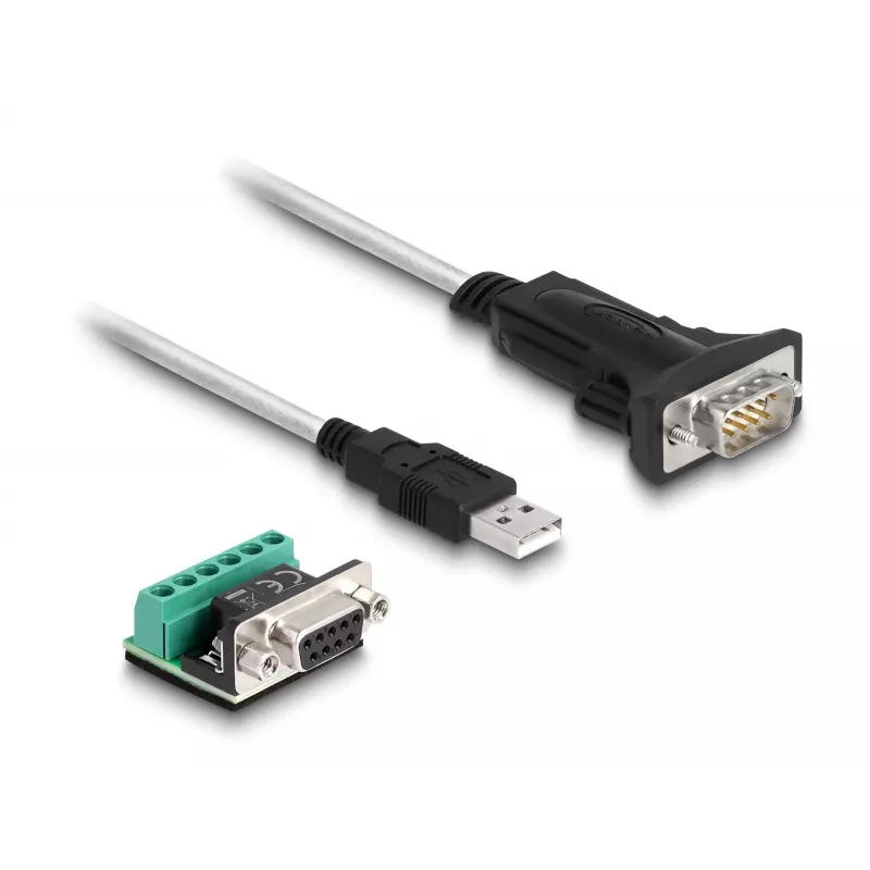 DeLOCK 63465 Adaptador de USB 2.0 Type-A para série RS-422/485, bloco de terminais de 6 pinos, 1,8 m, preto/transparente