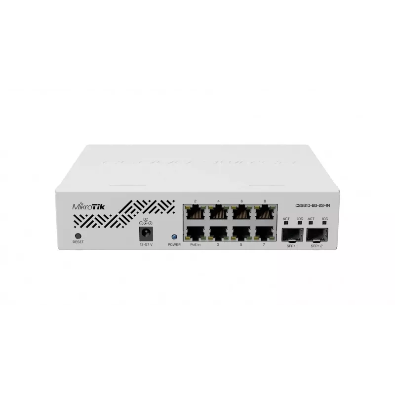 Switch de rede MikroTik CSS610-8G-2S+IN — 8x Gigabit RJ-45, 2x SFP+ 10G, PoE, entrada 12–57V