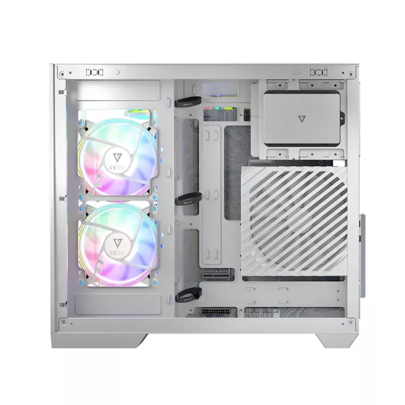 Caixa de PC MODECOM Volcano Panorama Midi Tower branco — micro ATX, vidro temperado, ARGB, USB-C, suporta GPU 400 mm