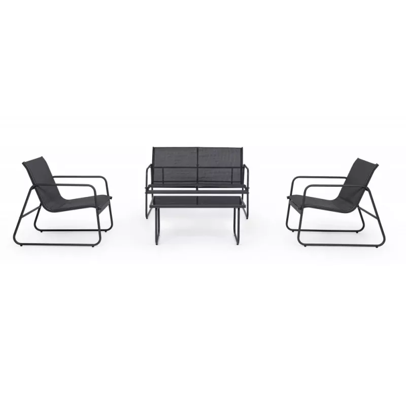 Conjunto de mobiliário de jardim Extralink BLACK FOREST têxtil duas cadeiras + espreguiçadeira + mesa dobrável preto L-0358 conjunto de mobiliário de exterior