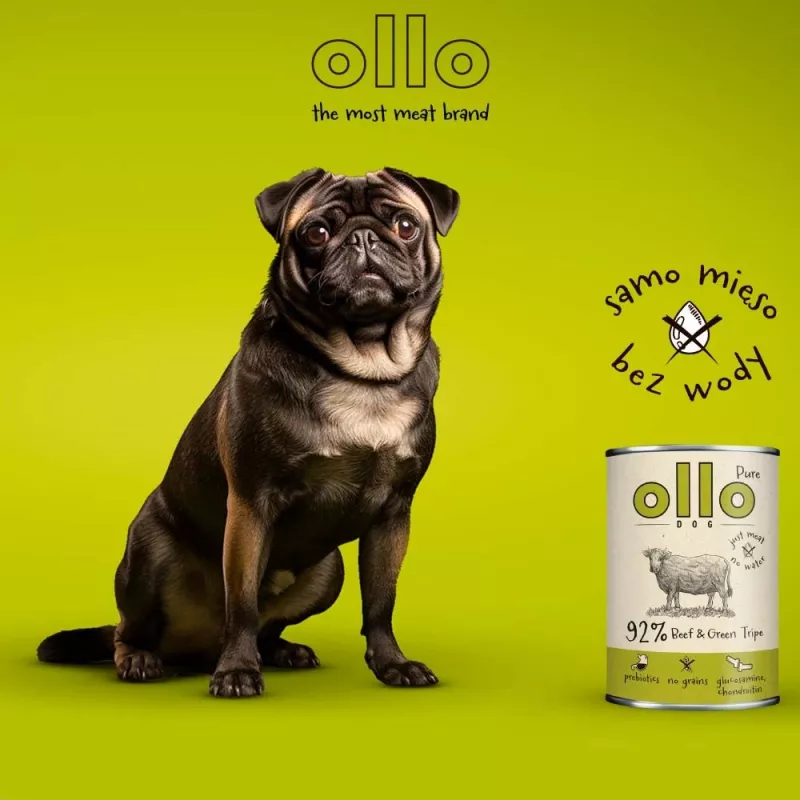 OLLO Pure Beef and Green Tripe comida húmida para cães, 400 g