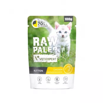 Alimento húmido para gatos VETEXPERT Raw Paleo Kitten Chicken 100 g — alimento completo para gatinhos, 80% humidade, 10,2% proteína