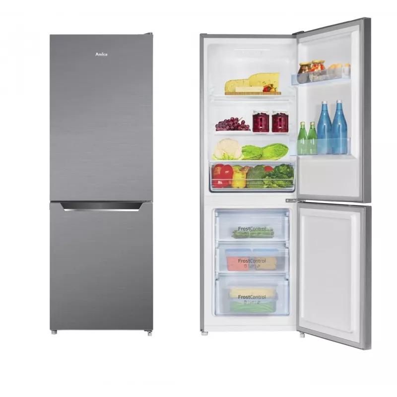 Amica FK2425.4UNTX(E) frigorífico combinado de instalação livre com congelador em baixo, 153 l frigorífico + 74 l congelador, FrostControl, classe energética E, prateado