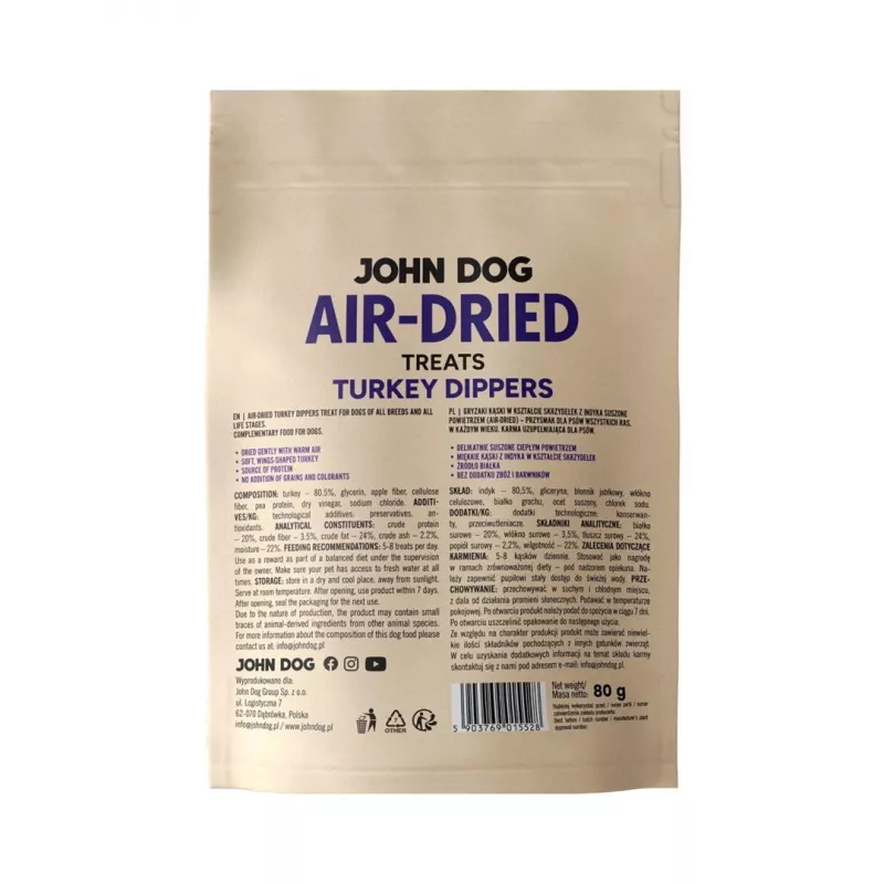 JOHN DOG tiras de peru secas ao ar snack para cães 80 g