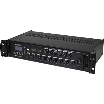 Misturadora Omnitronic MAVZ-360.6P — misturadora amplificada de 6 canais, 360 W de potência total de saída