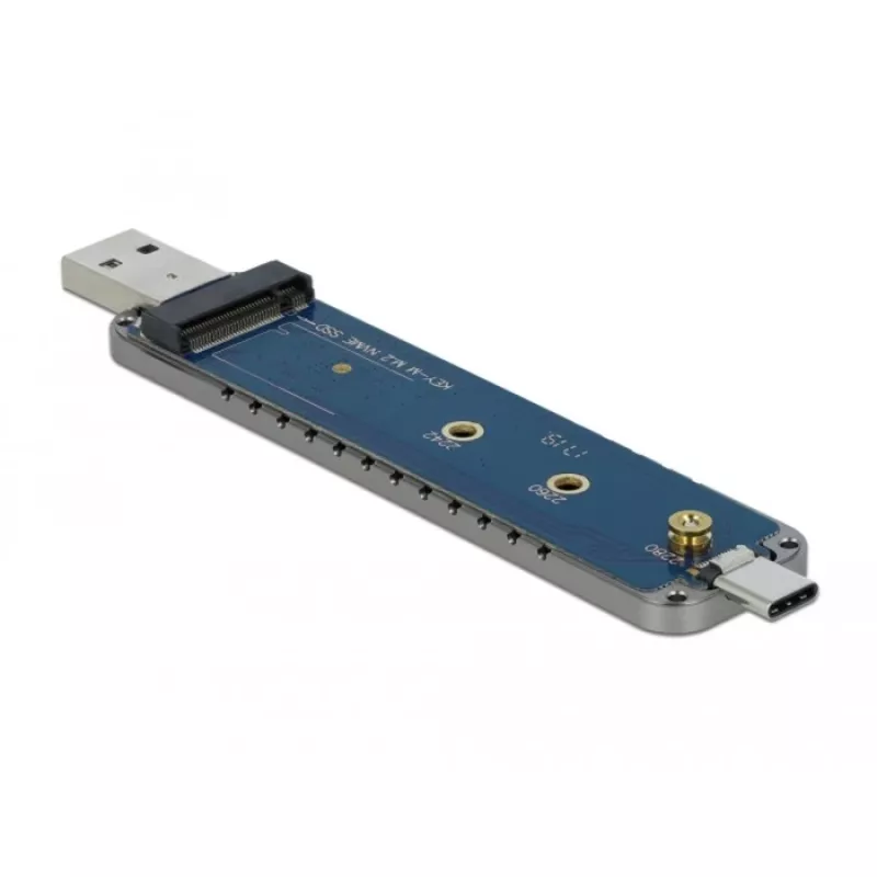 Caixa externa para SSD M.2 NVMe PCIe, caixa de disco prateada, com ficha USB Type-C e Type-A