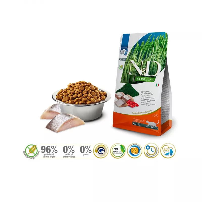 Farmina N&D Spirulina Herring comida seca para gatos, 1,5 kg