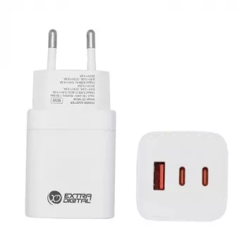 Carregador EXTRA DIGITAL GaN 2x USB Type-C, USB Type-A: 65W, PPS