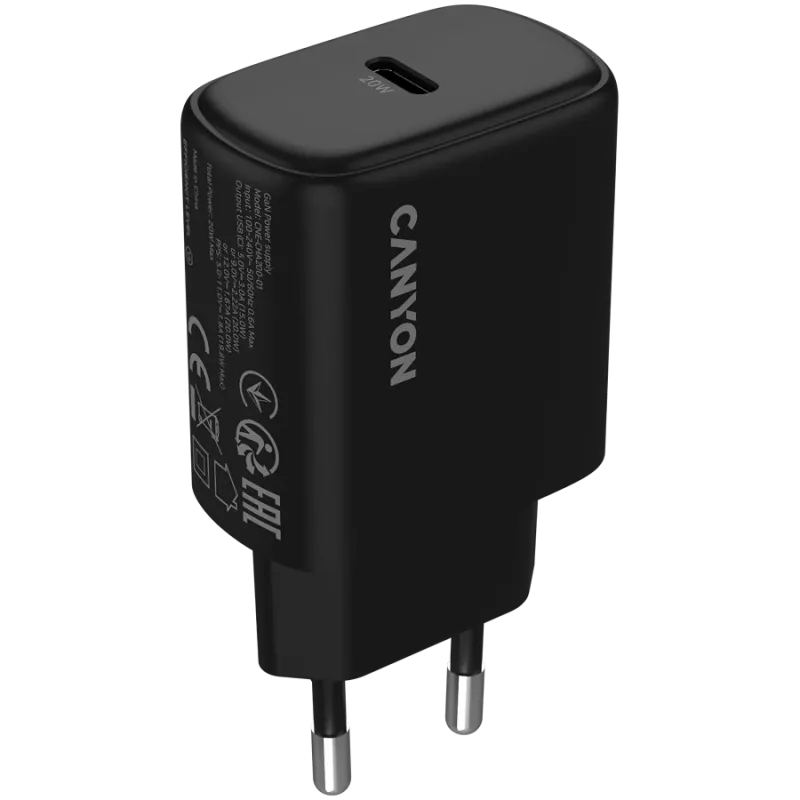Carregador CANYON OnCharge 200 20W 1xPD EU Preto