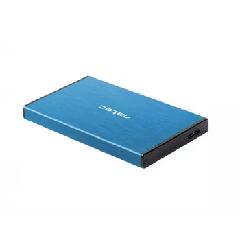 Caixa externa para HDD/SSD NATEC Rhino GO 2,5 polegadas — USB 3.0, SATA III, até 4 TB, 9,5 mm, alumínio, azul