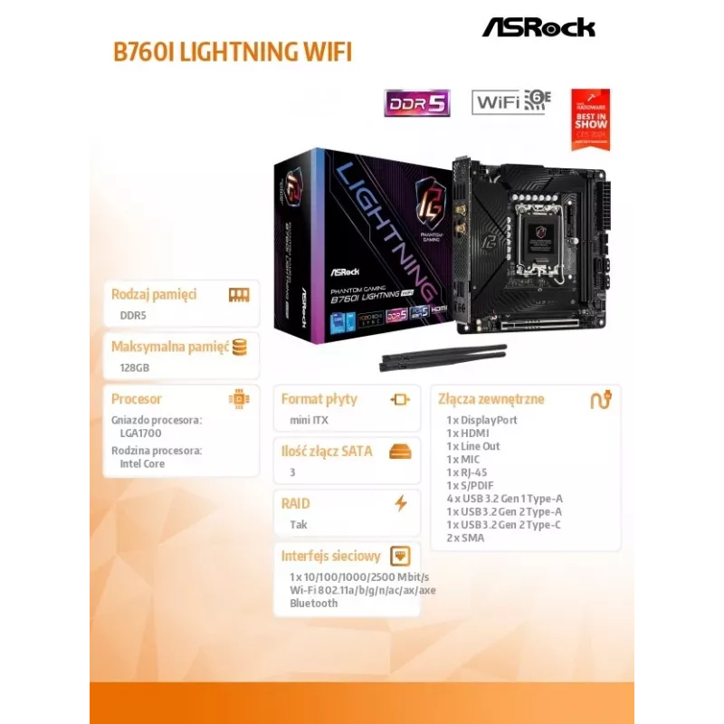 ASRock B760I Lightning WiFi DDR5 Mini-ITX LGA1700 Placa-mãe