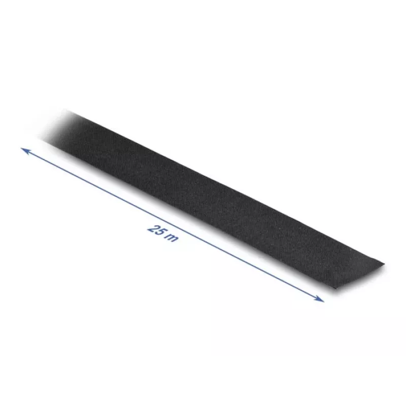 Fita têxtil DeLOCK 25 m x 25 mm rasgável autoadesiva preto