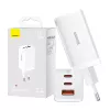 Carregador de parede Baseus GaN5 Pro 65W — USB + 2×USB-C (QC3.0, PD3.0) com cabo USB-C de 1m, branco