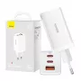 Carregador de parede Baseus GaN5 Pro 65W — USB + 2×USB-C (QC3.0, PD3.0) com cabo USB-C de 1m, branco