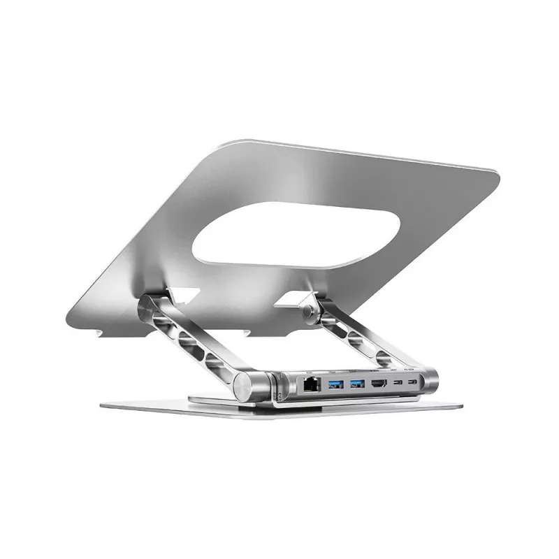 Suporte para portátil Unitek D1109B01 — suporte ajustável em alumínio com USB-C HDMI 4K PD 100W removível, 2x USB-A, RJ-45, para até 17 polegadas