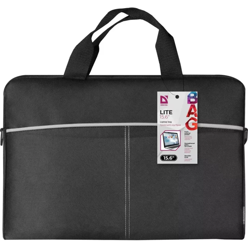Mala para portátil DEFENDER Lite 39,6 cm (15,6 polegadas) preto/cinzento, poliéster, fecho de correr, pega de transporte, alça removível