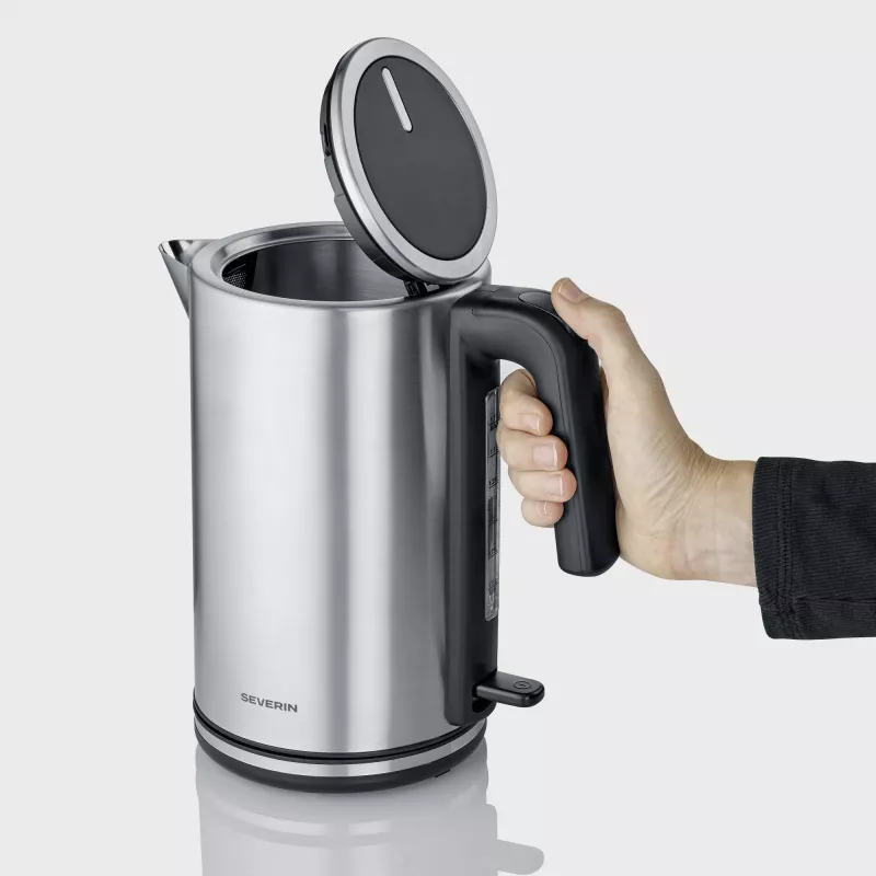 Chaleira elétrica SEVERIN WK 3449 — 1,7 l, 2400 W, aço inoxidável/plástico, preto-prateado