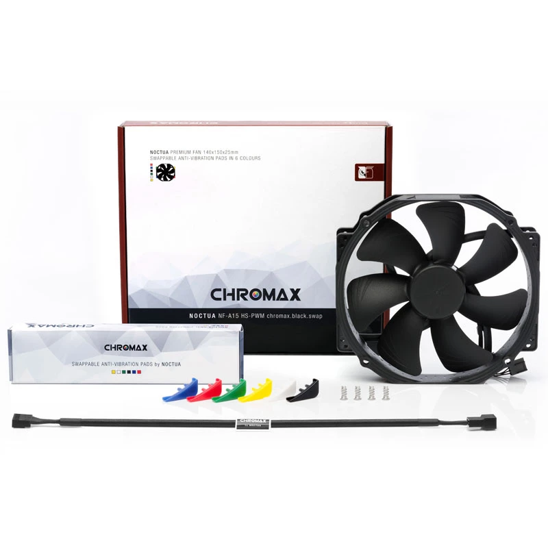 Ventoinha de caixa de computador Noctua NF-A15 HS-PWM chromax.preto.swap 150 mm, PWM, 300–1500 RPM, 140,2 m³/h, 24,6 dB