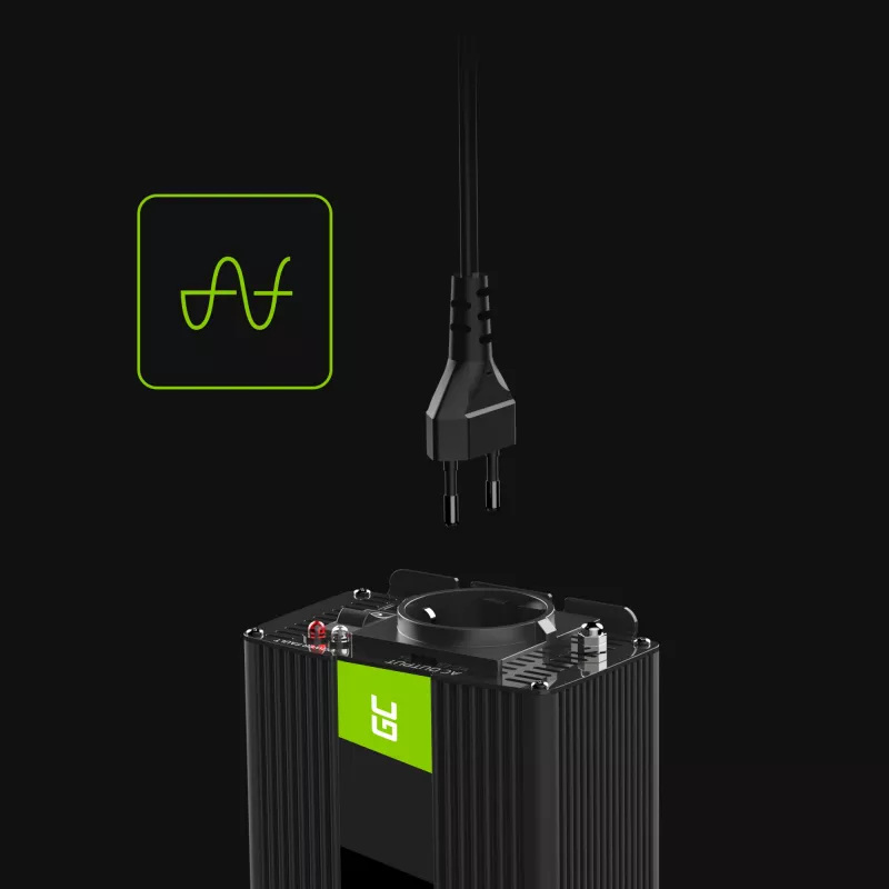 Conversor de tensão automóvel GREEN CELL 12V para 230V 150W/300W onda sinusoidal pura