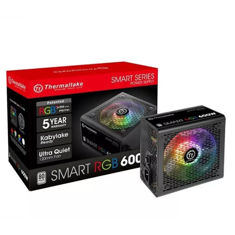 Thermaltake SMART RGB PS-SPR-0600NHSAWE-1 - fonte de alimentação (interna) - ATX12V 2.3 - 80 PLUS - AC 230 V - 600 Watt - PFC ativo - preto