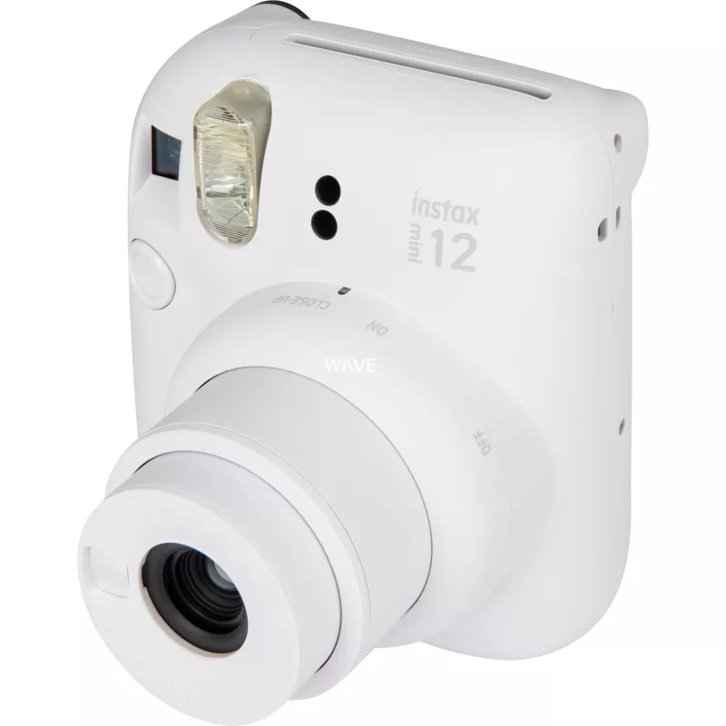 Máquina fotográfica instantânea Fujifilm Instax Mini 12 branca — impressões 86×54 mm, distância focal 60 mm, pilha AA