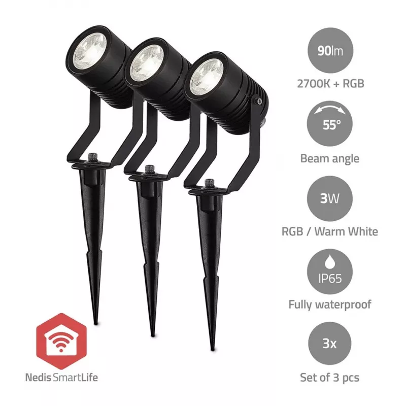 Iluminação exterior Nedis ZBLOS10RGBW3 Candeeiro de chão para exterior LED 9 W G