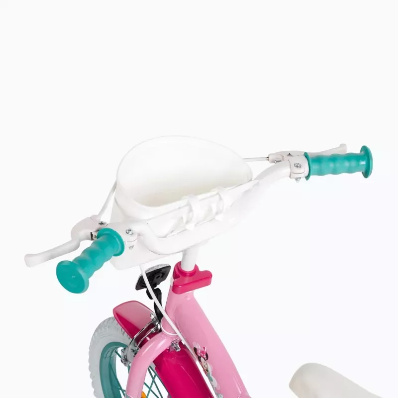 Bicicleta infantil HUFFY 24951W Minnie, rodas de 14 polegadas, quadro em aço, pneus pneumáticos, travões de aro dianteiro/traseiro, rodas de apoio