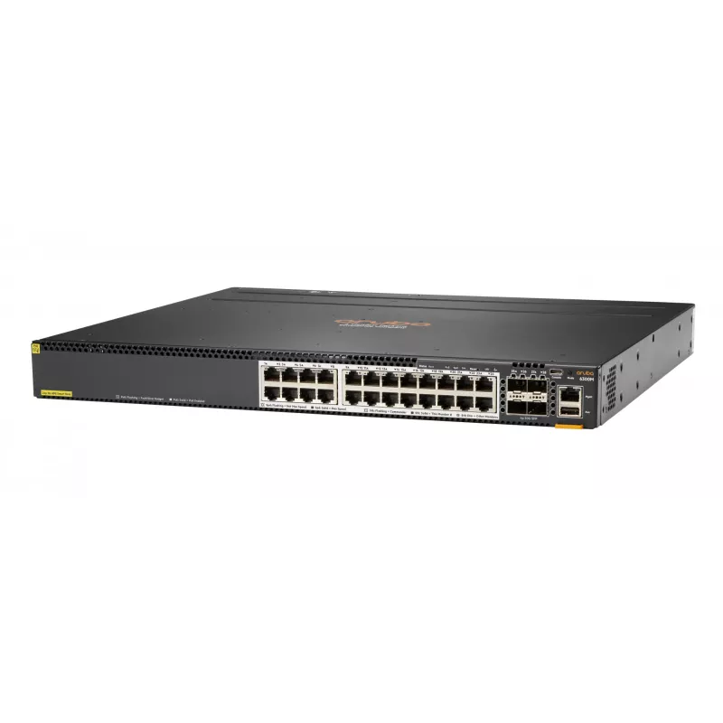 Hewlett Packard Enterprise HPE Aruba 6300M - Switch - L3 - gerido - 24 x 1/2,5/5/10GBase-T + 4 x 1 Gigabit / 10 Gigabit / 25 Gigabit / 50 Gigabit SFP56 (Uplink / Stacking) - Frente