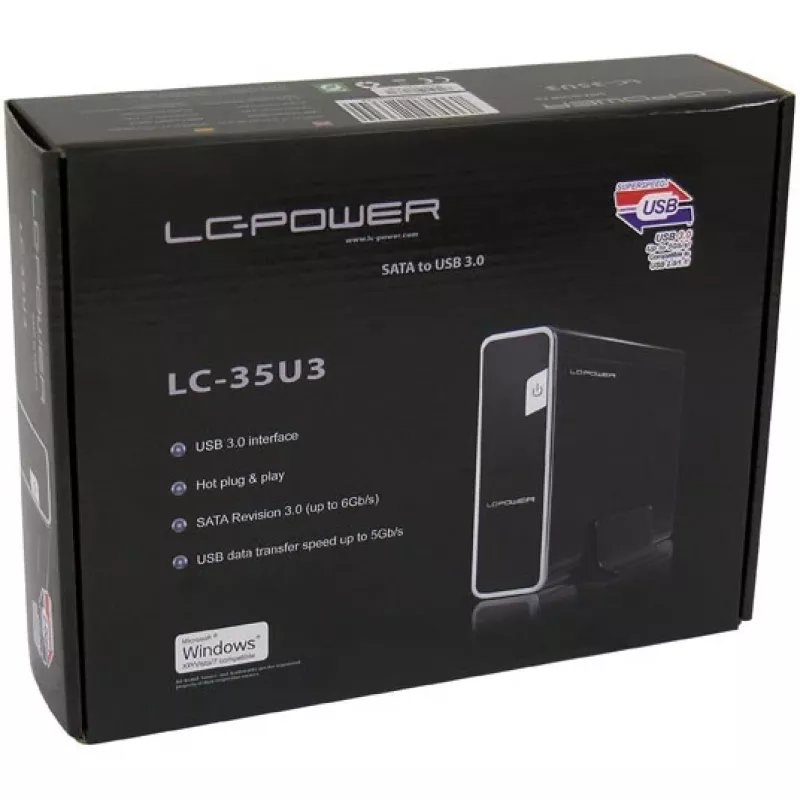 LC Power LC-35U3 - caixa de armazenamento - 8,9 cm (3.5) - SATA 6Gb/s - 600MBps - USB3.0 - preto (LC-35U3)