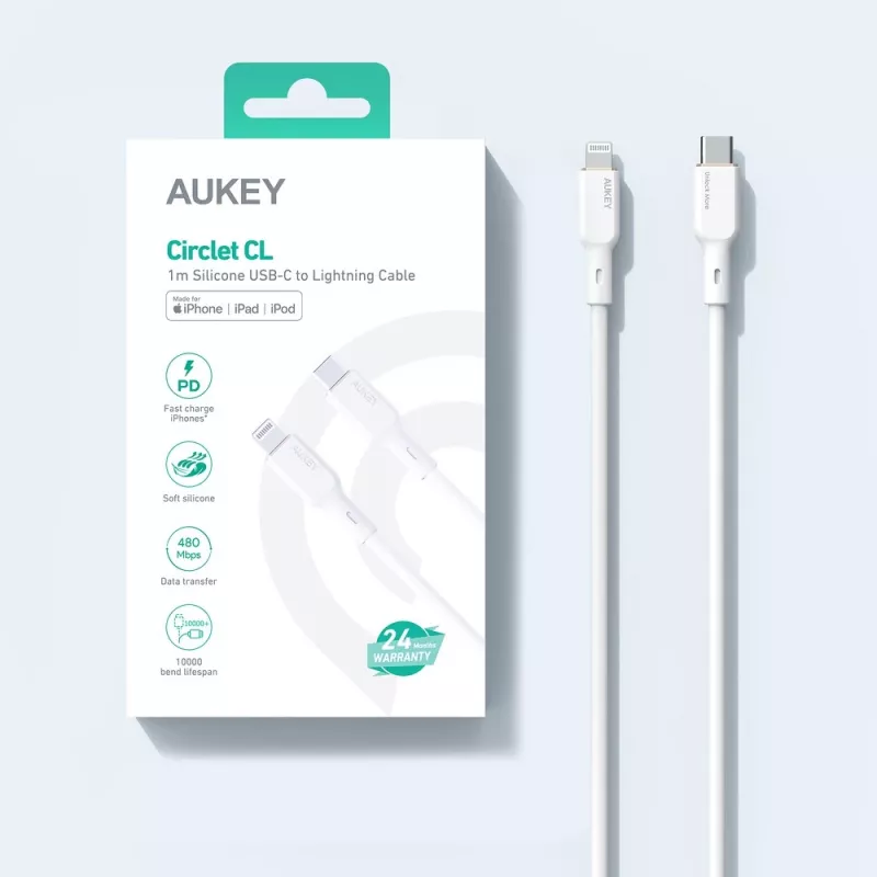 Cabo de silicone branco CB-SCL2 Lightning-USB-C USB Power Delivery USB-PD