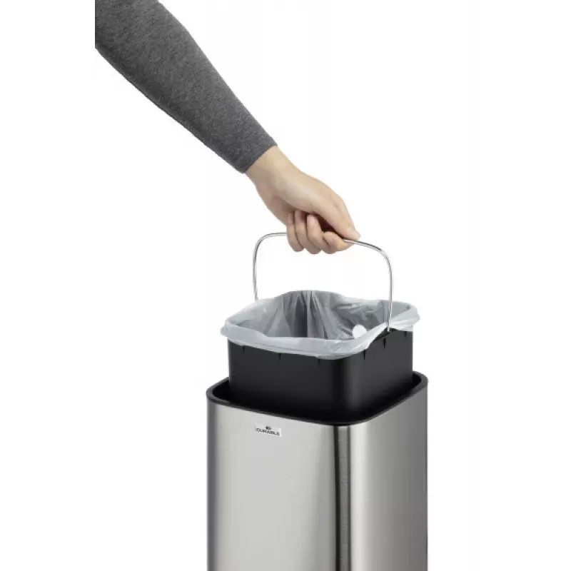 Balde do lixo Durable NO TOUCH 6L retangular aço inoxidável prateado preto