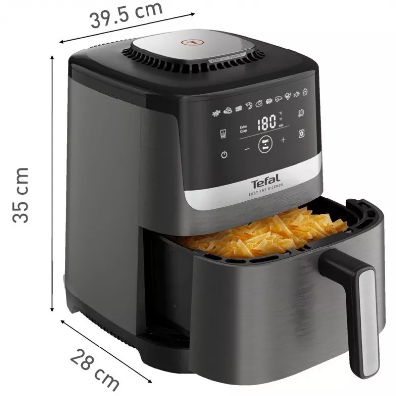 Fritadeira Tefal Easy Fry Silence EY551HE0 Individual 5 L Autónoma Fritadeira de ar quente Preto, Cinzento, Aço inoxidável