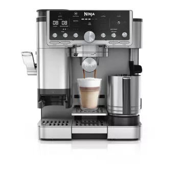 Máquina de café expresso Ninja ES701EU – café/expresso semiautomático, moinho integrado, depósito de água 2 l, 1650 W, 25 níveis de moagem, recipiente de leite, bomba de 14 bar
