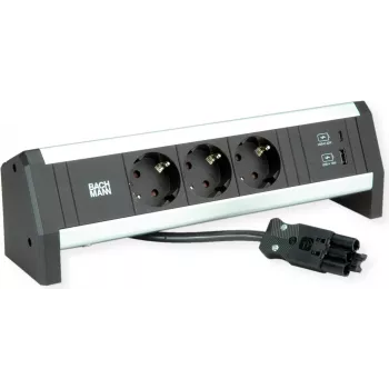 BACHMANN Desk1 3x Tomada com Proteção, Carregador USB, GST18 0,2m