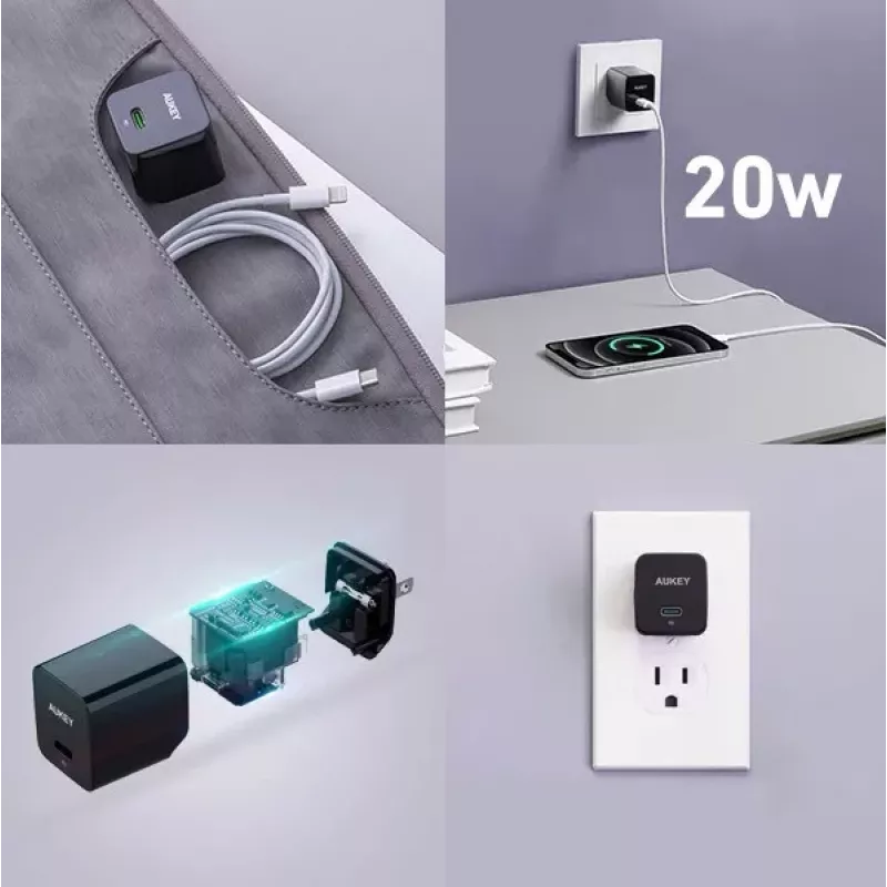Mini carregador de parede PA-Y20S branco 1xUSB-C 20W PD Power Delivery