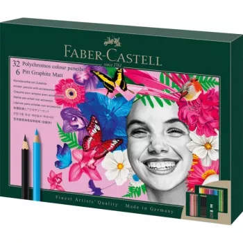 Caneta à base de óleo Faber-Castell Polychromos & Pitt Graphite Matt conjunto 38 unid. multicolor