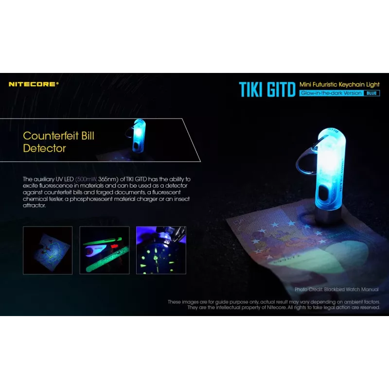 Nitecore TIKI GITD BLUE lanterna, série T, 300 lúmenes